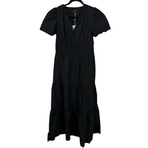 Quince Women’s Short Sleeve 100% Organic Cotton Black Tiered Maxi Dress Sz S NWT